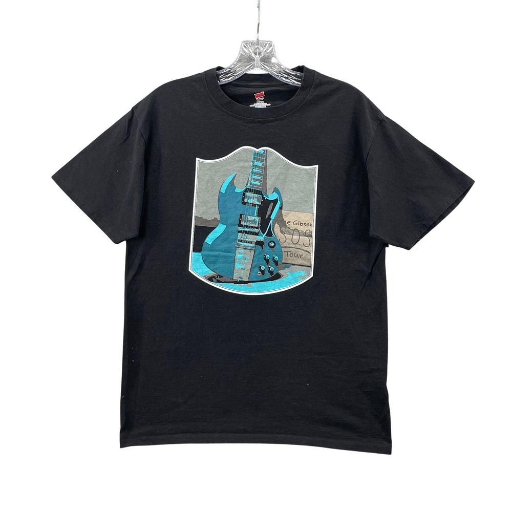 Hanes Gibson World Tour 2021 T-Shirt Men M Black Guitar Graphic Rock Concert Tee
